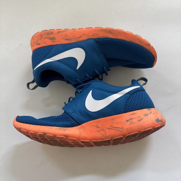Nike‎ Roshe Run Shoe 669985-400 Marble Military Blue Orange White Men Size 8.5 - Picture 4 of 12